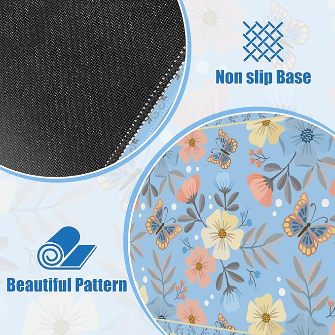 Blue Floral Desk Mat, Large Desk Matt for Desktop, Cute Women Deskpad Mat, XXL Big Mouse Pad for Deskpc, Anti-Slip Mousepad with Stitched Edges, Keyboard Pad Mouse pat Cover for Computer 35.4×15.7 in