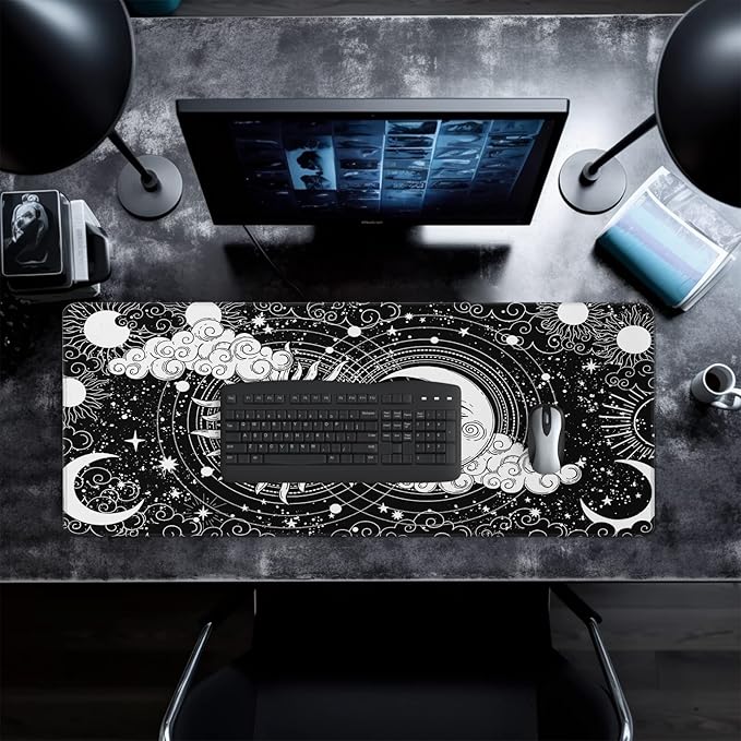 Magic Astrology Extended Big Mouse Pad Large, Gaming Mouse Pad Desk Pad,31.5x11.8 Inch Long Computer Keyboard Mouse Mat Black Mousepad with 3mm Non-Slip Base and Stitched Edge for Gaming and Office
