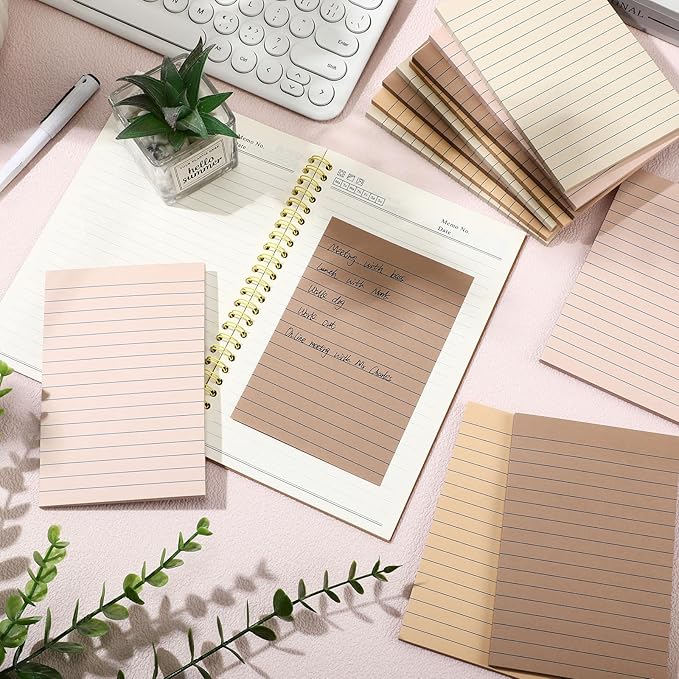 12 Pads Brown Boho Sticky Notes 4x6 with Line, Lined Self Stick Notes Pads Boho Office Supplies, Vintage Aesthetic School Accessories 50 Sheets/pad