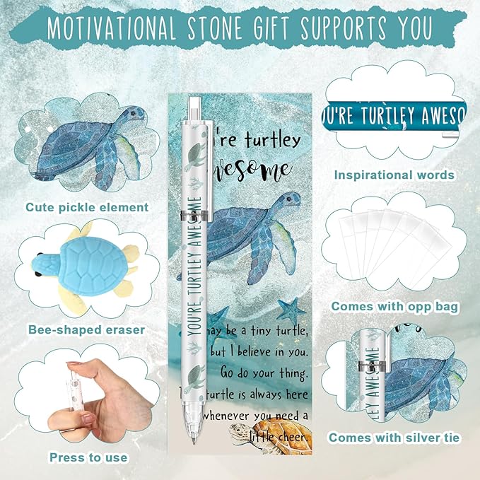 30 Sets Christmas Inspirational Gifts Turtle Pencils Bulk 6 Styles 0.7 mm Mechanical Pencils with Erasers Positive Cards for Xmas Holiday Student Teacher Coworker School Office Supplies