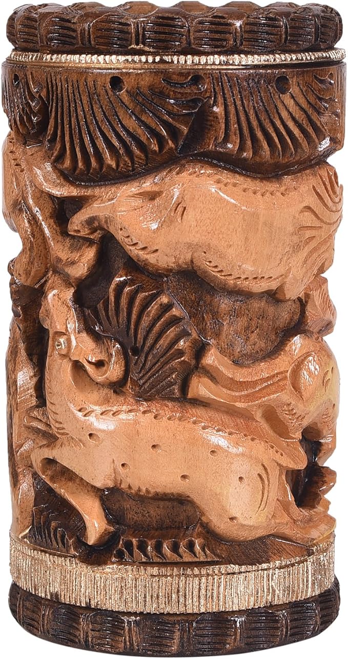 Craft Trade Hand Carved Wooden Pencil Holder for Desk Organizer for Home School Office Supplies Pen Pot Storage Box Suitable for Stationery - Wood