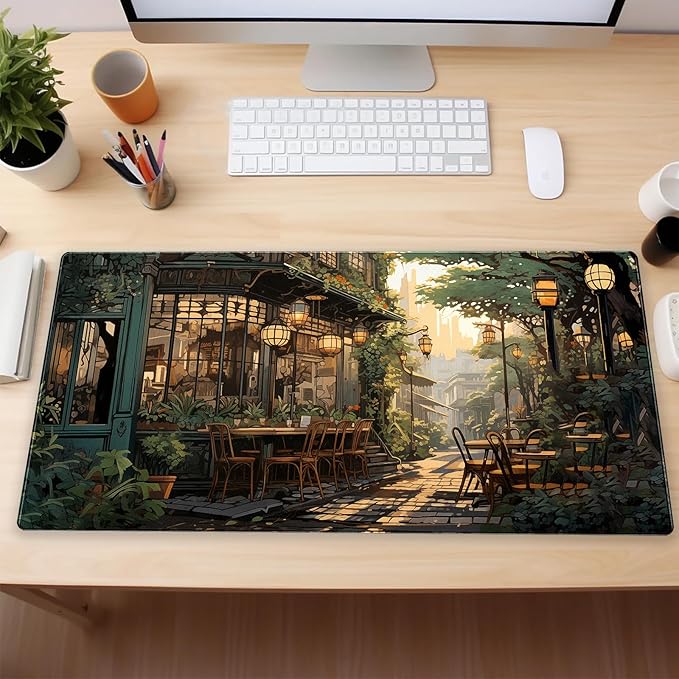 Green Desk Mat Large Mouse Pad Gaming Mousepad XL 31.5 x15.7 in Full Desk Keyboard Mouse Mat for Desk Extra Computer Pad with Stitched Edges 3mm Rubber Non-Slip Base Desktop Mat for Work and Play