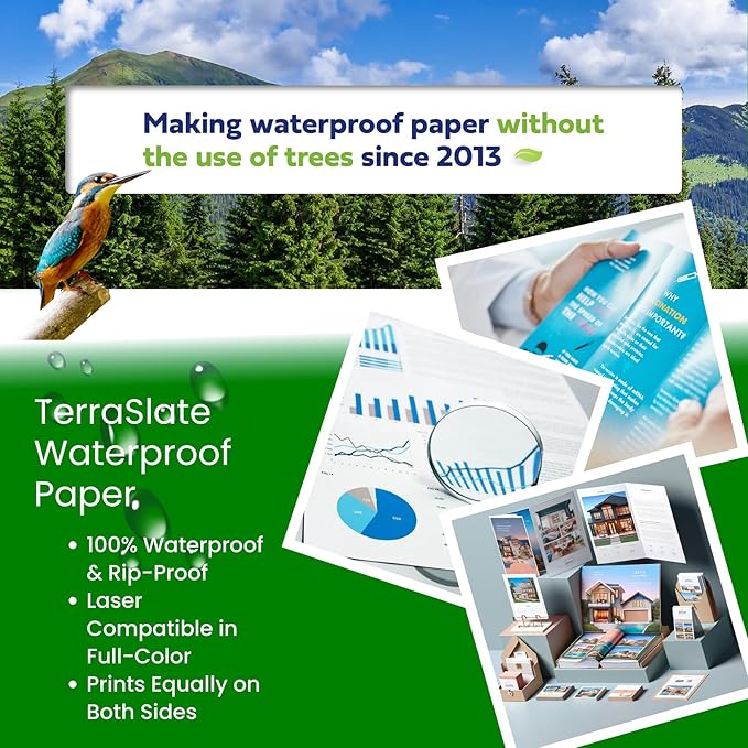 TerraSlate Premium Rain/Weather/Waterproof Paper, 10 MIL 8.5 x 11 Inches, Bright White, Durable Printer Paper (1000 Sheets)