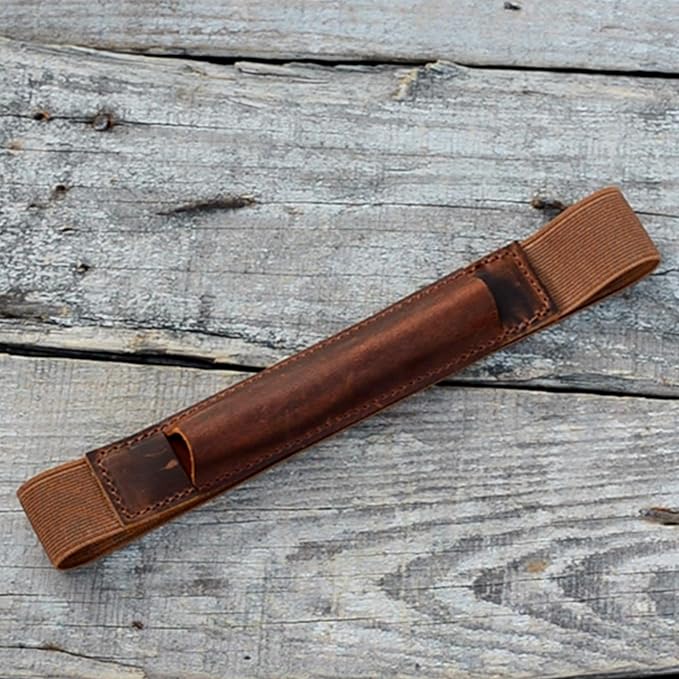 JJNUSA Genuine Leather Pen Case Holder Fits (6 to 6.5 in) Tall Notebooks Pencil Sleeve Cover Pen Pouch Pen Holster Handmade Brown