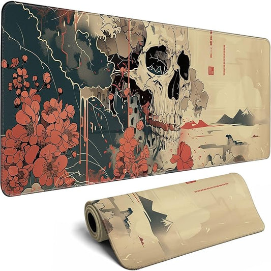 Skull Mouse Pad Japanese Ukiyo-e Mouse Pad XL Anime Big Mouse Pads for Desk Large Gaming Large Mouse Pad for Men Desk Pad with Stitched Edges Non-Slip Large Computer Mat, 31.5x11.8 in