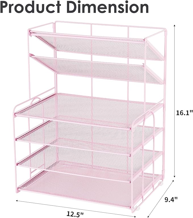 6-Tier Letter Tray Paper Organizer, Desk Organizers and Accessories, Desktop File Organizer, Office Desk Accessories for Office Supplies(Pink)