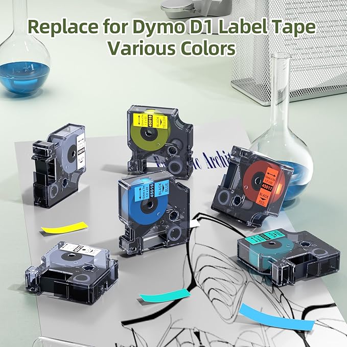 Label KINGDOM Label Maker Refills Replacement for Dymo 45013 45010 45016 45017 45018 45019 (Black on White/Clear/Blue/Red/Yellow/Green), for lm160 280 PnP 360D 210D 420P, 1/2" x 23 Ft, 6-Pack