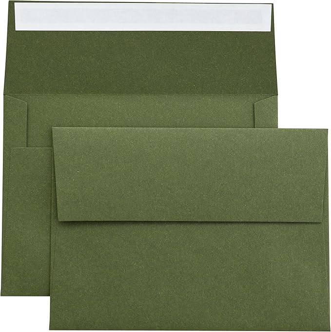 PONATIA 50 PCS 5x7 Envelopes, Olive Green Self- Adhesive A7 Envelopes for Weddings, Invitation Cards, Photos, Postcards, Greeting Cards Mailing, Baby Shower, Graduation, Christmas Gift Cards
