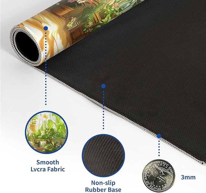 Cute Frogs Green Mouse Pad Abstract Green Mouse Pad 31.5x11.8 Inch Frog Texture Non-Slip Rubber Base Large Mousepad Stitched Edges Keyboard Mouse Mat Desk Pad for Office and Home