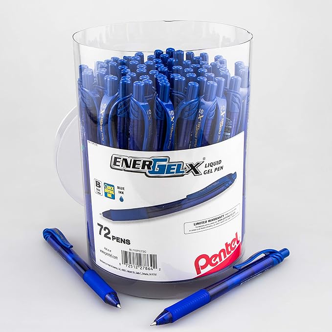 Pentel EnerGel-X Retractable Gel Pen, (1.0mm) Bold Line, Blue Ink, 72-PK Canister (BL110PC72C)