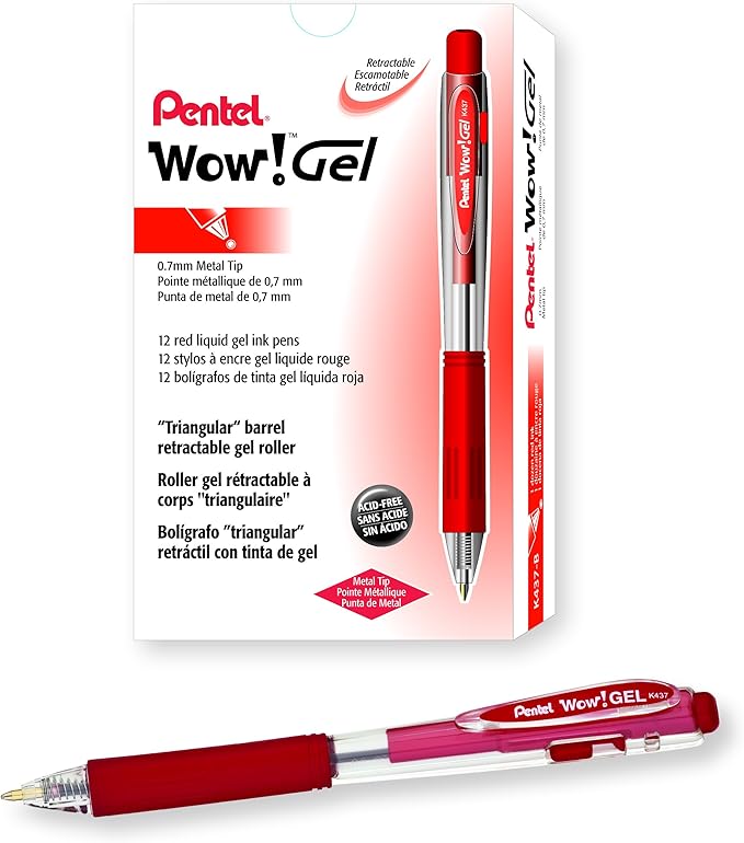 Pentel Wow Red Gel Pen Supplies Supplies Penk437b Pentel Of America