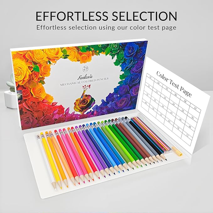24 Mechanical Colored Pencils with 24 Lead Refills for Adult Coloring Books, 2.6mm Oil-Based Soft Core Drawing Pencils, Vividly Brilliant Colors for Art & Sketching, with Sharpener