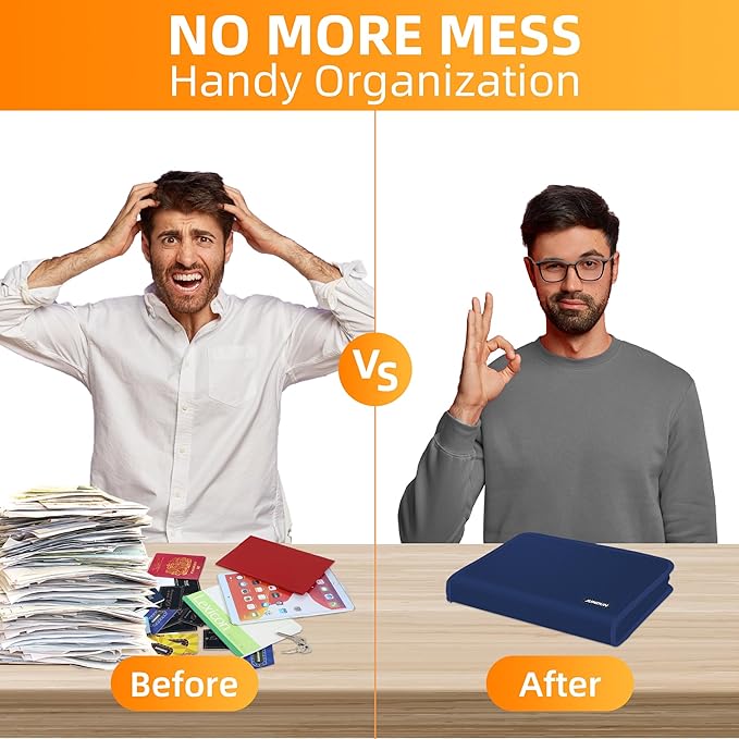 JUNDUN Accordion File Organizer - Fireproof Accordion Folder with Zipper & Labels - 12 Pocket Expanding File Folder with Multi-Pockets Paper Organizer Folder for Letter A4 Files and More (Blue)