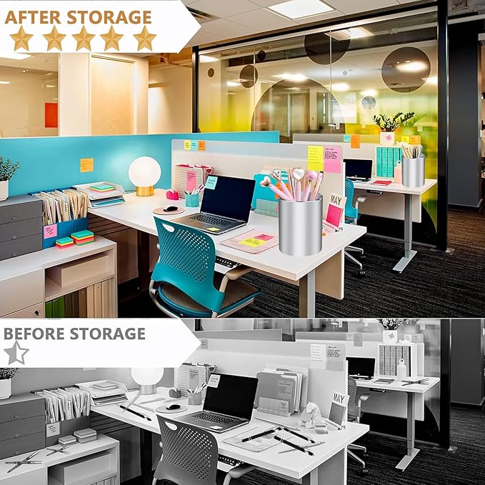 Pen Holder for Desk,Metal Aluminum Pencil Holder， for Pen Organizer for Desk, School, Home and Stationary Supplies, Advanced sense Pen Holder Non-Slip Silicone Bottom Round Silver Pencil Cup (Silver)