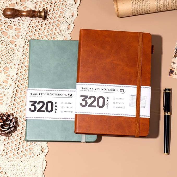 CAGIE 2 Pack Journals for Men Women- Journaling Notebooks Journals Leather for Writing Work Diary A5 Hardcover Thick