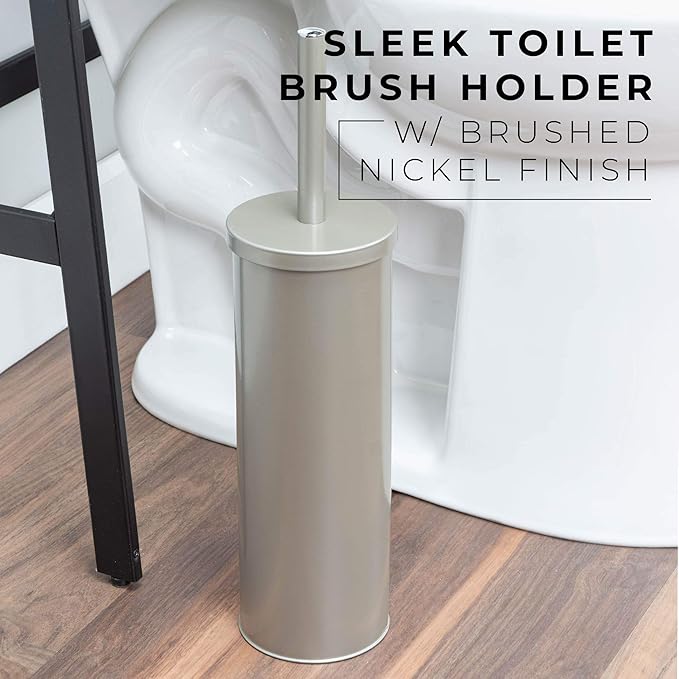 JS Jackson Supplies Sleek Toilet Brush and Holder with Metal Handle - Brushed Nickel
