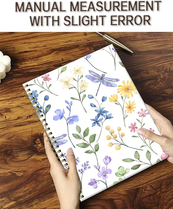 Spiral Notebook A5, Hardcover Journal for Women, 120 Pages Thick College Ruled Paper, Perfect for Office, School, or Home Use(Dragonfly and Flowers)