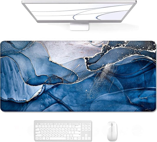 Auhoahsil Large Mouse Pad, XXL Desk Pad, Extened Mousepad 31.5" x 11.8", Non-Slip Rubber Base, Stitched Edges, Superior Surface, Gaming Keyboard Mat, Waterproof Desk Pad, Ink Navy Marble