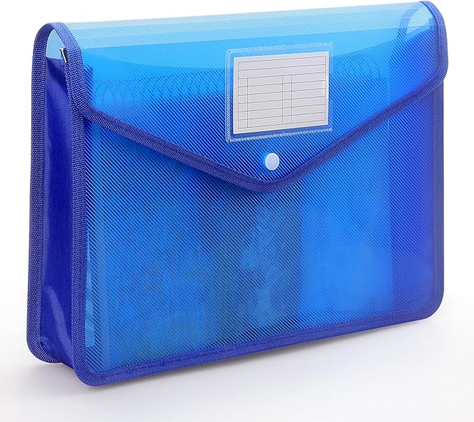 Plastic Expanding File Folder, Transparent envelopes with Snap Closure, No Dividers, Large Capacity, Fit Letter/A4 Size (Blue)