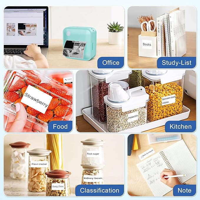 Label Maker Machine with Tape - Thermal Label Printer Bluetooth Label Maker Machine, Mini Printer Sticker Maker for Home, Kitchen, School, Office Organization (Light Blue)
