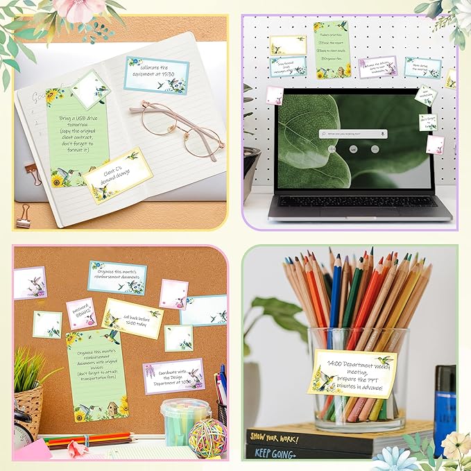 B1ykin Sticky Notes Set, Animal Theme Cute Self-Stick Notes Pad Teacher Appreciation Gifts， Self-Adhesive Writing Memo Pages Sticky to Do Notepad for Kids Employee School Office (Hummingbird)