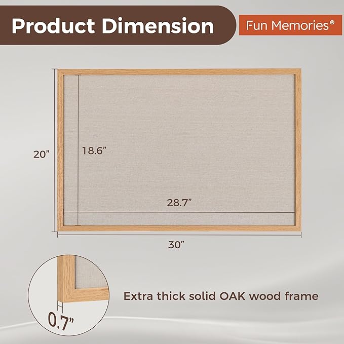 Fun Memories Cork Board Bulletin Board for Office, 20" x 30" Oak Wooden Framed Corkboard, Wall Mounted Notice Pin Board for School Home & Office, Natural Wood