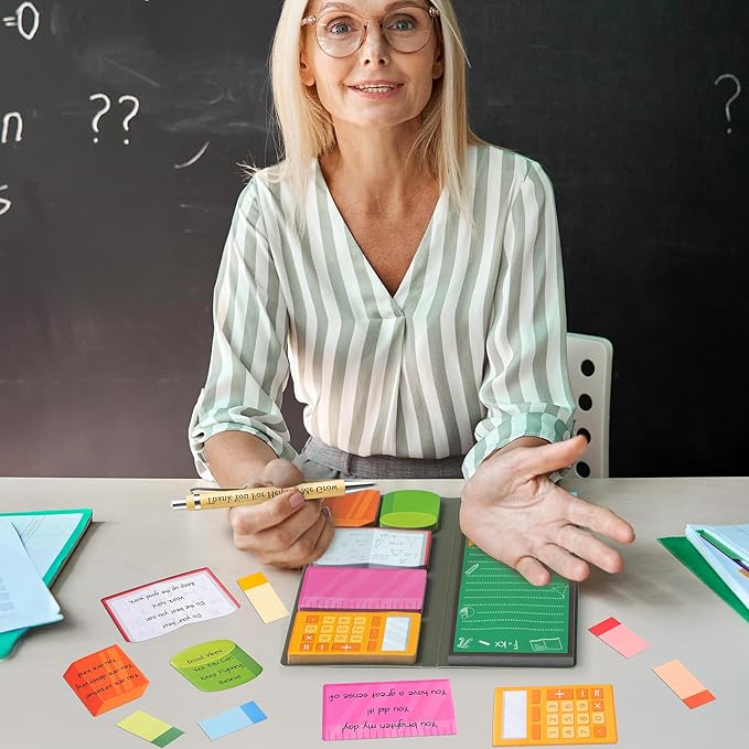 B1ykin Sticky Notes Set, Cartoon Theme Cute Self-Stick Notes Pad Teacher Appreciation Gifts， Self-Adhesive Writing Memo Pages Sticky to Do Notepad Thank You Gift for School Classroom (Math Teacher)