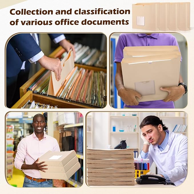 Zhehao 100 Pcs File Jackets Reinforced Straight Cut Tab Pocket Folders Expandable File Folder Expanding Paper Organizer with Tabs Expansion Pocket, Letter Size (Beige Color,with Label Pocket)