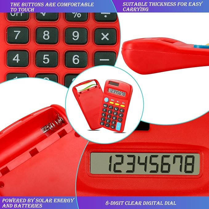 Blcculi 12 Pack Pocket Mini Calculators,Pocket Size Basic Calculators,Solar Battery Dual Power Function Calculator,8 Digit Display Small Calculator for Students Kids Home Office(6 Colors)