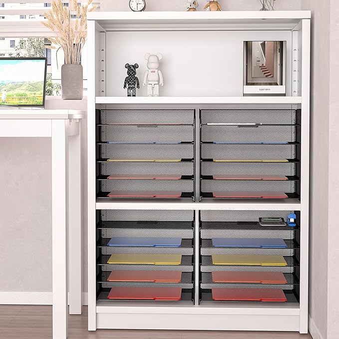 2 Sets 5-Tier Paper Organizer,Paper Tray Holder for Desk,File Holder/Sorter,Legal/Letter Size,A4,File Folder Shelf Organizer for Office,Home,Solid Steel,Mesh,Sturdy,Leakproof,Large Capacity