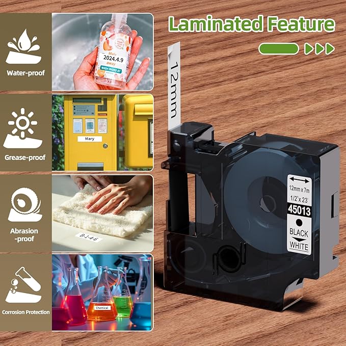Compatible with Dymo D1 Label Maker Refills 45013 S0720530 Replace for DYMO D1 Label Tape -Black on White, 1/2 Inch x 23Ft Work for DYMO LabelManager 160 420P 210D 280 360D Pn,6-Pack
