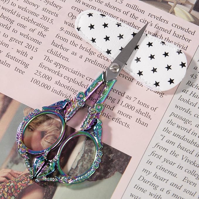 Small Embroidery Scissors with Cover -Cute and Comfortable handles with Sturdy and Sharp Tips for Precise Cutting, Perfect Size for Keeping in Your Sewing and Craft Supplies Kit