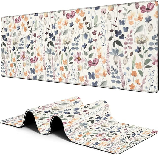 Large Gaming Mouse Pad for Desk Watercolor Flowers Big Desk Mat Extended Mousepad with Stitched Edge and Non-Slip Base Long Computer Keyboard Mouse Mat for Home Office Work, 11.8 x 31.5 Inch