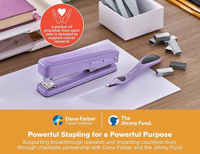 Bostitch Titan Heavy Duty Metal Stapler, 50 Sheet Capacity with 1250 Staples and Ergonomic Staple Remover, Jam Free Stapling, Full Strip Stapler for Desk, Office and Classroom, Purple