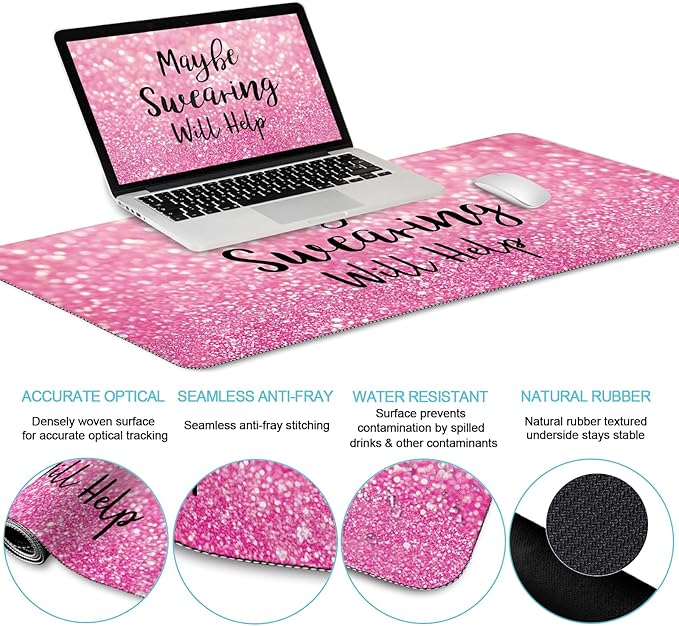 Pink Mouse Pad Set, Ergonomic Mouse Pad with Wrist Rest Keyboard Wrist Support, Large Desk Matt for Desktop, Gaming Mousepad Cup Coaster Set, Cute Pink Office Desk Accessories Decor Supplies