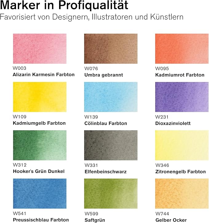 Winsor & Newton ProMarker Watercolor Marker Set, 12 Count, Basic Tones