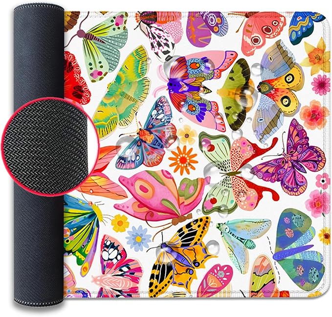 Colorful Butterfly Mouse Pad,Large Extend Mousepad Desk Pad with Stitched Edges,Non-Slip Waterproof Rubber Base Mouse Mat Desk Mat for Office Computer Keyboard Laptop Home(27.5x11.8 in)