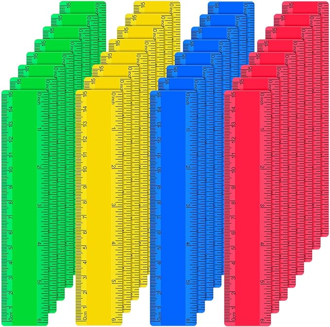 32 Pack 6 Inch Mini Rulers Bulk Plastic Small Rulers with Inches and Centimeters, Drafting Measuring Tool Set for Classroom Kids Student School Office Supplies(6 Inch,Yellow, Green, Blue, Red)