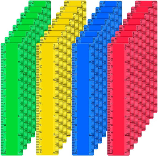 32 Pack 6 Inch Mini Rulers Bulk Plastic Small Rulers with Inches and Centimeters, Drafting Measuring Tool Set for Classroom Kids Student School Office Supplies(6 Inch,Yellow, Green, Blue, Red)