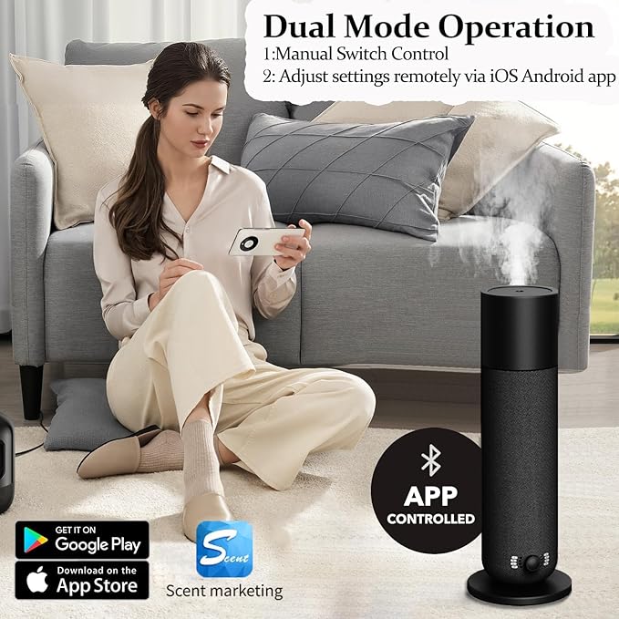 Smart Scent Air Machine for Home - Cold Technology Waterless Essential Oil Diffuser with Roy Tranquility Oil Set, Covers Up to 2000 Sq.Ft, Quiet Aromatherapy Machine for Hotel, Spa (Black)