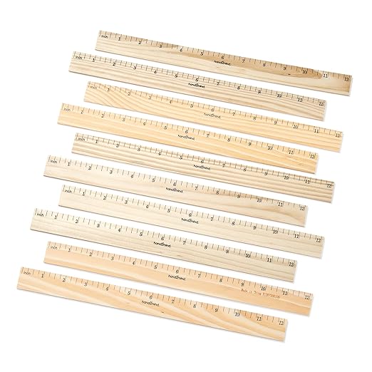 hand2mind 12 inch Wood Rulers with 1/4 Divisions, Pack of 10