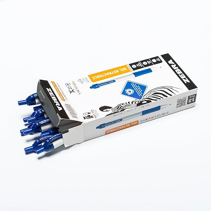 Zebra Pen Sarasa Dry X20+ Retractable Gel Pen, Plastic Barrel with Protective Coating, Medium Point, 0.7mm, Blue Ink, 12-Pack (41620)