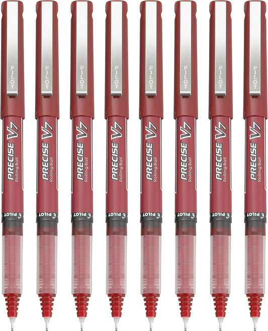 Pilot, Precise V7, Capped Liquid Ink Rollerball Pens, Fine Point 0.7 mm, Red Ink Pens, Pack of 8 - Ideal for School, Journaling & Office Writing