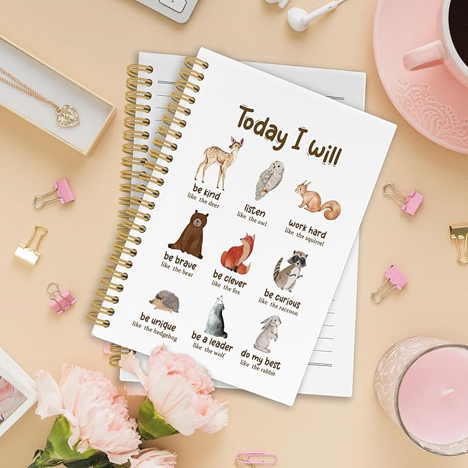 XPH Inspirational Animals Spiral Notebook, Motivational Journaling Notebooks for Note Taking, Animal Hardcover Journal for Writing 160 Pages 5.5 x 8.3 Inch, Positive Affirmation Gifts for Women Men