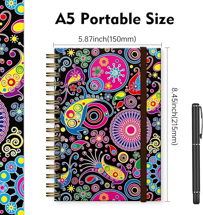 Spiral Journal Notebook,Strong TwinWire Binding with Premium Paper for Girl Women,Cool Funny 120 Pages,100gsm A5 College Ruled NotebookJournal,Perfect for Gifts Nurse Teacher Women(Colorful Flower)