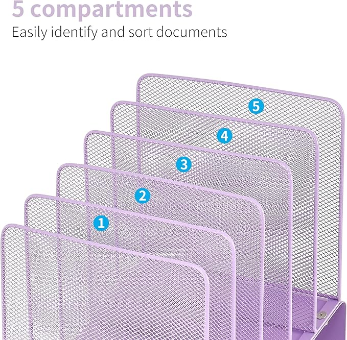 File Organizer for Desk, Desk Organizer with 5-Section Vertical File Rack, File Folder Organizer (Purple)