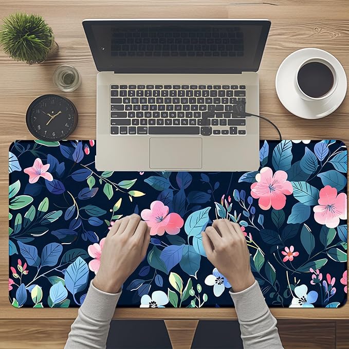 Floral Large Desk Mat 31.5 x 15.7 inch, Waterproof Extended Gaming Mousepad XXL, Aesthetic Flowers Desktop Mat, Non-Slip Keyboard and Laptop Pad, Computer Writing Mat for Home Office Accessories