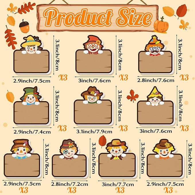 CJiangpo 30Pcs Fall Sticky Notes - Cute Scarecrow Sticky Note Pads, 600 Sheets Self Stick Notepad Memo Pads Funny Page Marker Classroom Rewards Back to School Autumn Party Favors Filler Gift for Kids