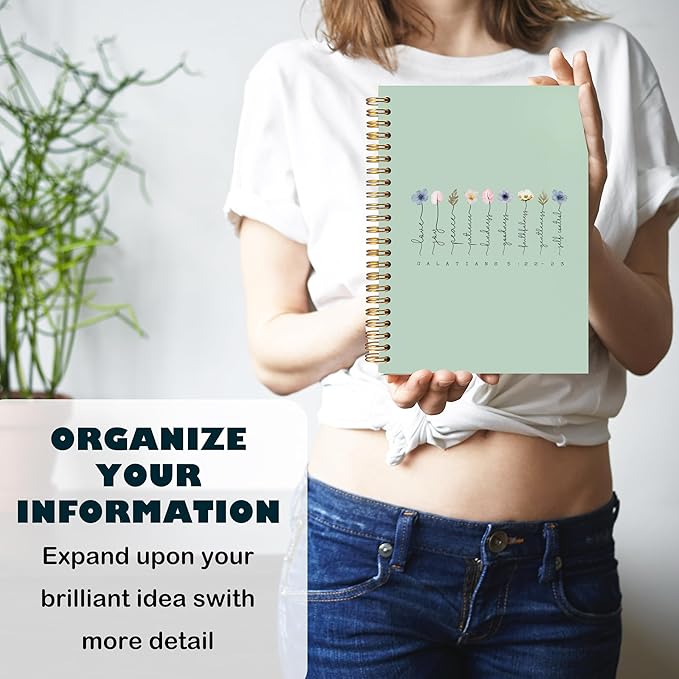 BearCake Boho Floral Christian Notebook Journal,spiral Bible Notebooks for Note Taking,Christian Gifts for Women, Bible Journaling Notebook,Bible 5:22-23 Hardcover Spiral Notebook 5.5x8.3 green