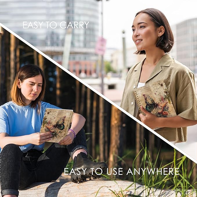 Vintage Butterfly Spiral Notebook, Butterfly Journal, Butterfly Notebook, Butterfly Notebooks for School, Butterfly Floral Office Supplies Gifts for Women Girls Coworkers, 5.5x8.3 Inch